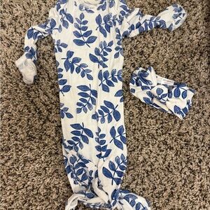 Blue Leaf Print Kids One Piece